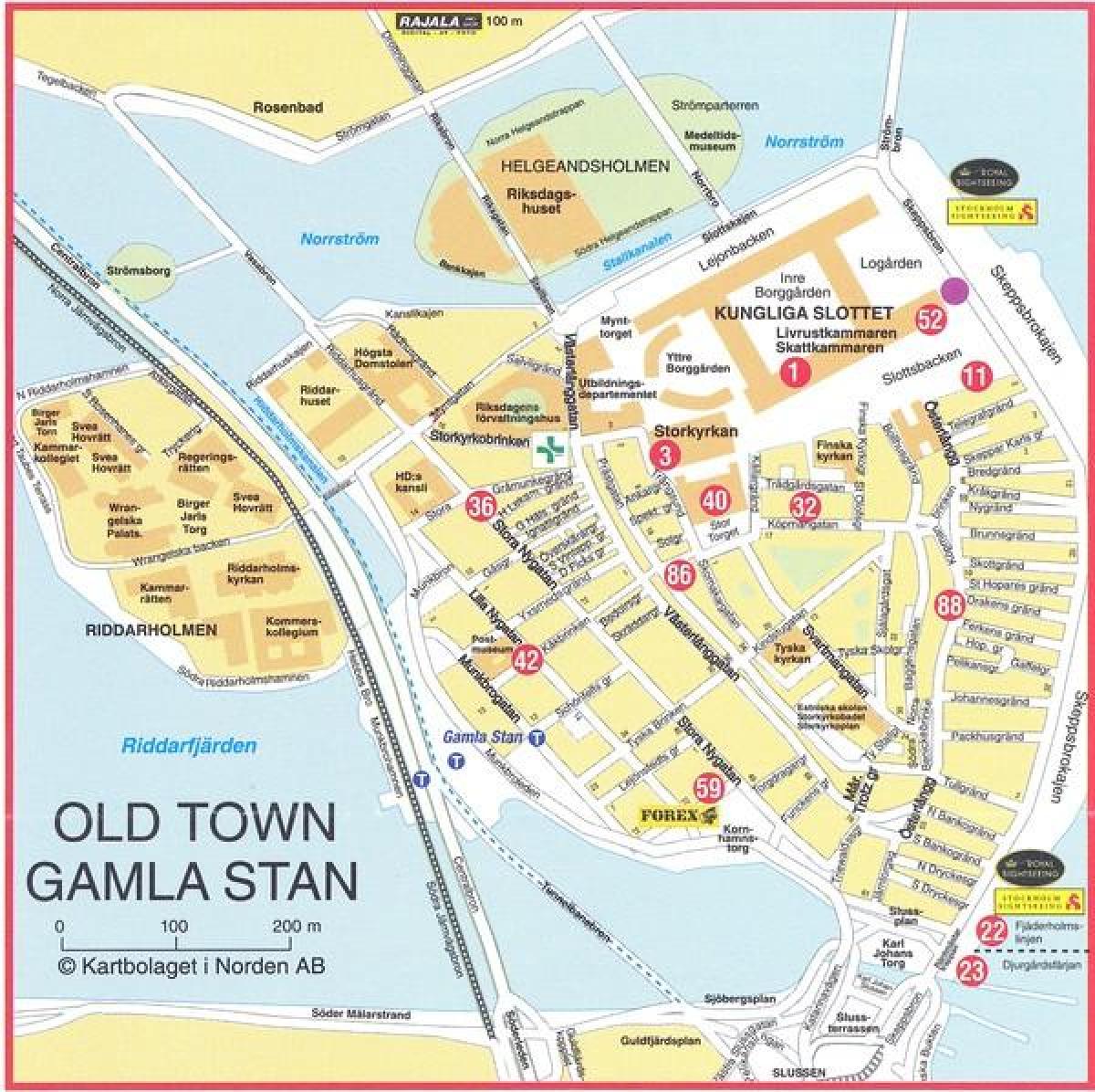 kart i gamlebyen i Stockholm, Sverige